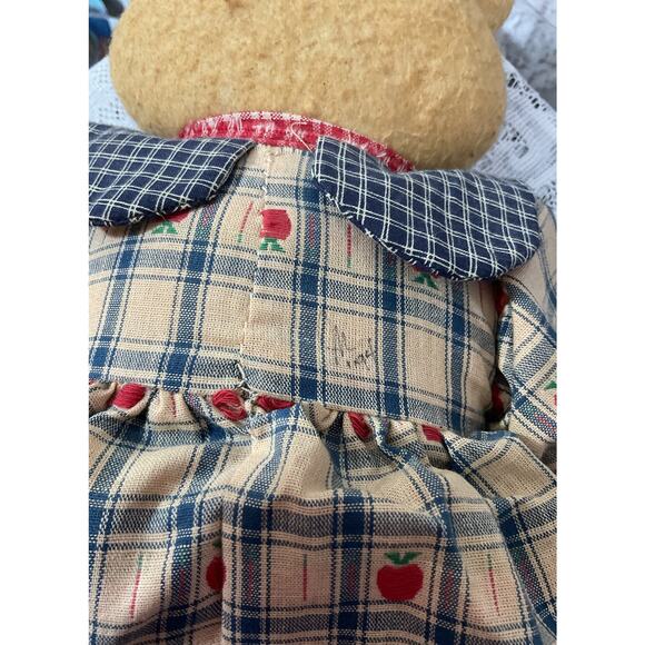 Primitive Handmade Cloth Bear Apple Dress Folk Art 90’s Wooden Apple - Picture 3 of 5